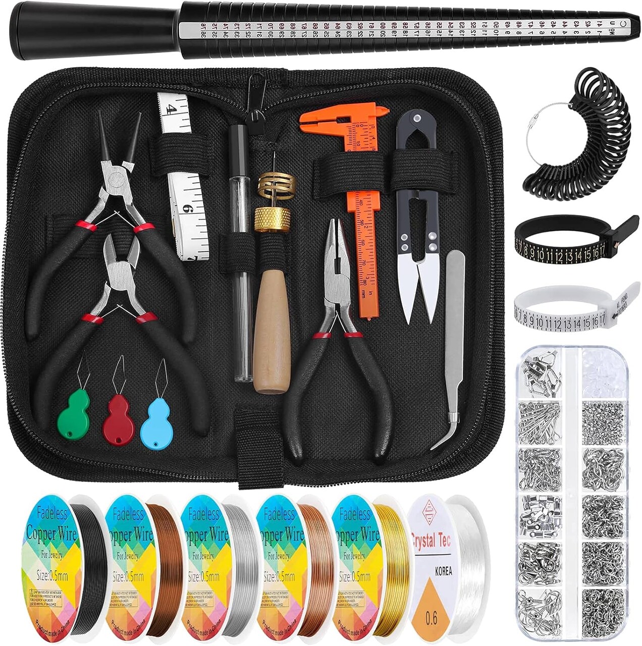 Jewelry Wire Wrapping & Ring Making Kit – Complete DIY Supplies with Ring Sizer Tools, Jewelry Wires, Findings & Pliers for Rings, Bracelets, Earrings, and Repairs